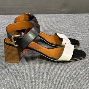 Massimo Baldi Sandals Women 9.5 Heels 
 Leather Open Toe Ankle Strap Black White